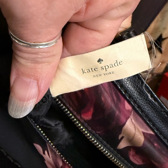 Kate Spade Black and Pink Rose Nylon And Leather Floral Tote. Previously Loved - Picture 10 of 15